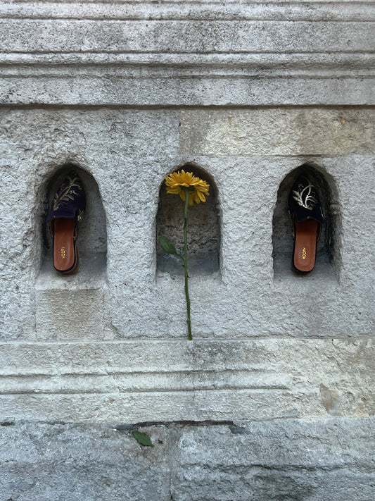 Upcycled Antique Slippers : Gold Embroidery